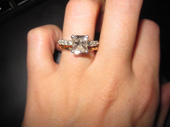 Post your Wedding Bands! :  wedding wedding band band ring engagement ring gemstone colored stone diamonds diamond alternatives IMG 1429