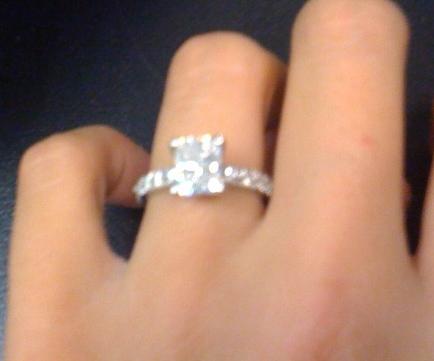 Share pictures of your ring and state your ring/diamond size! :  wedding ring size diamond size carat pictures rings diamonds carats finger 65 1 1 carat wave custom emerald cut Ks Ring 2
