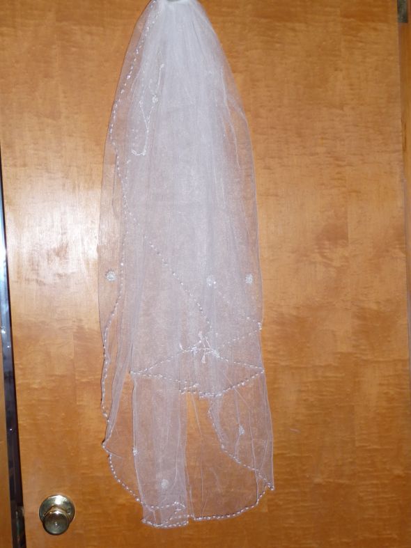 Wedding/bridal items for sale, veil, tiara - MUST GO ASAP! :  wedding veil two tier garter set garter lace white ivory P1030889
