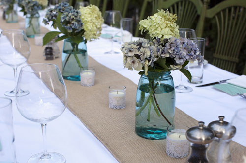 Putting things all together... :  wedding rustic pink burlap bling green outdoor Burlap2