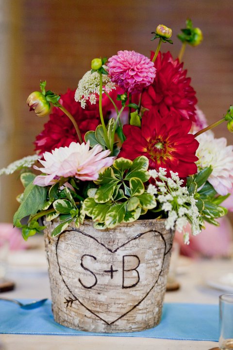 Putting things all together... :  wedding rustic pink burlap bling green outdoor Facebook.centerpiece2