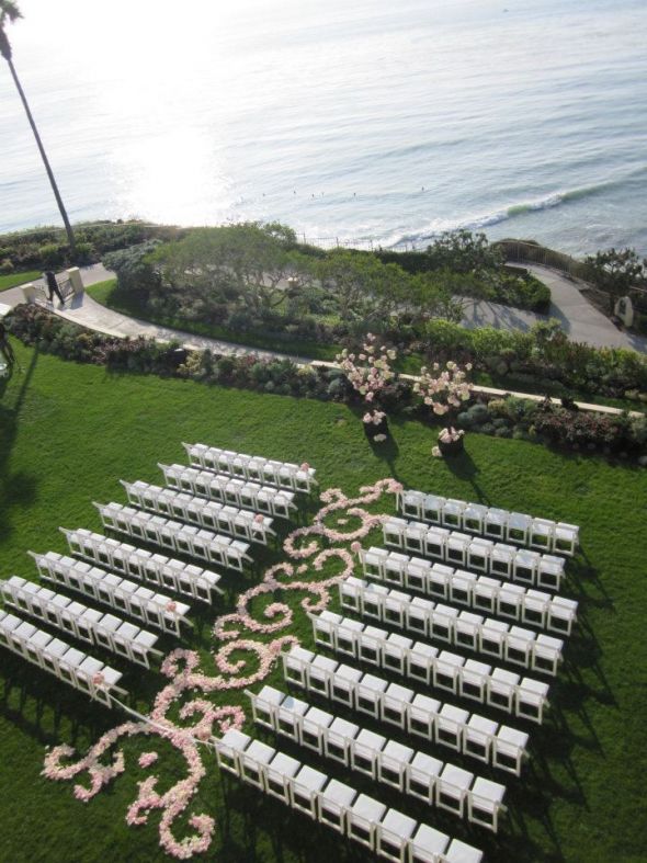 Manzanita tree, rose petals, and pew bouquet : wedding pink ceremony flowers 315311 10100525963756271 6014859 57049337 109484795 N