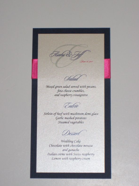 Our simple menus...Navy & Pink, but any color will work :  wedding Misc 2011 005