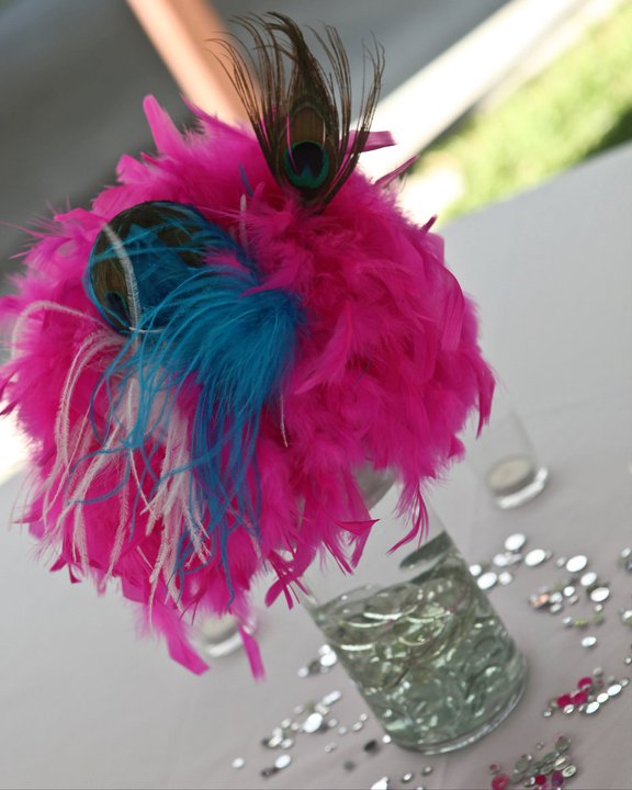 Peacock and Hot Pink Wedding Decor PICS wedding bouquet peacock feathers 