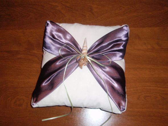 A special pillow for a special little boy :  wedding beach nautical seashell ring bearer pillow green purple ivory ceremony diy Ring Pillow