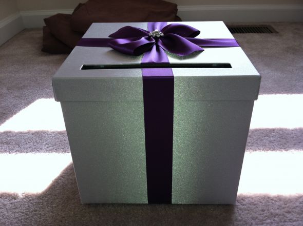 Wedding card boxsilver with purple bow wedding purple silver reception 