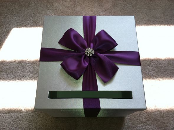 Wedding card boxsilver with purple bow wedding purple silver reception 