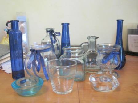 Mason jars and vases 32 clear mason jars with blue and white ribbons many 