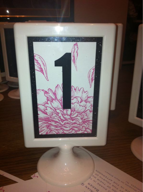 Black white pink table numbers wedding black pink white reception Table 