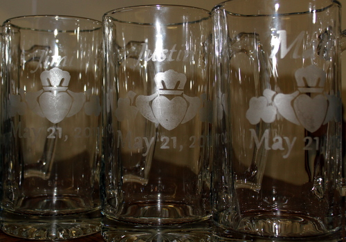 WP Glass Etching Final Pics :  wedding wine glass etching claddagh white diy reception Final WP Glasses 3