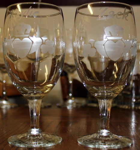 WP Glass Etching Final Pics :  wedding wine glass etching claddagh white diy reception Final WP Glasses 4