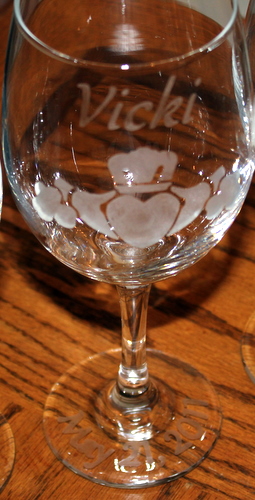 WP Glass Etching Final Pics :  wedding wine glass etching claddagh white diy reception Final WP Glasses 8