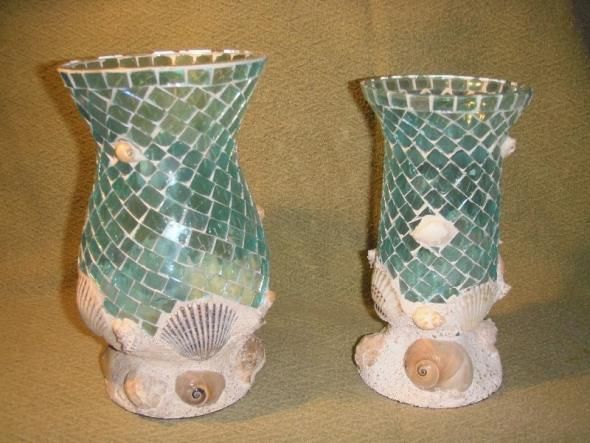 WANTED Mosaic blue seashell vases Beach theme decor wedding centerpieces