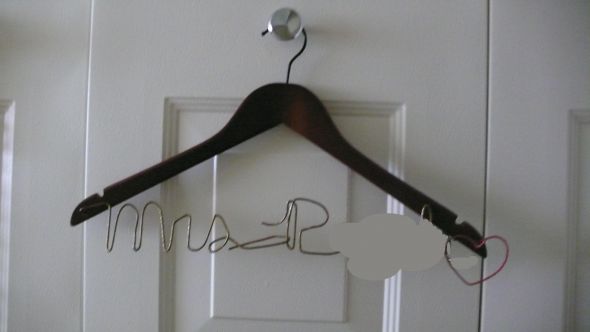 DIY crazy -- all the money is going to honeymoon savings-- so i can't shop! :  wedding diy hangers q tip jar necklace hanger Dresshanger Cherry Greyout