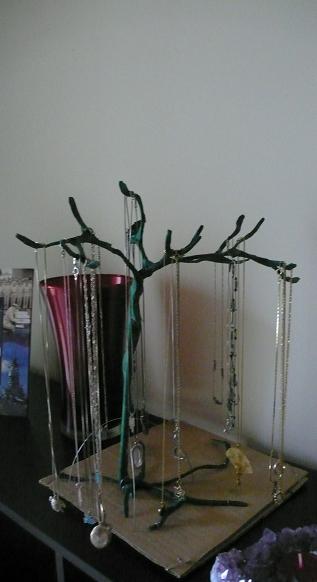 DIY crazy -- all the money is going to honeymoon savings-- so i can't shop! :  wedding diy hangers q tip jar necklace hanger Necklace Tree