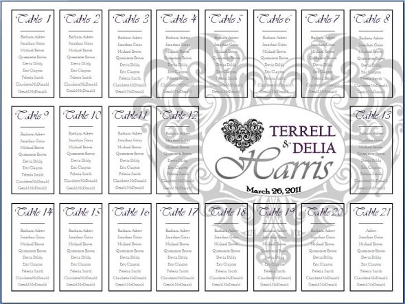 wedding seating chart template for 25 tables