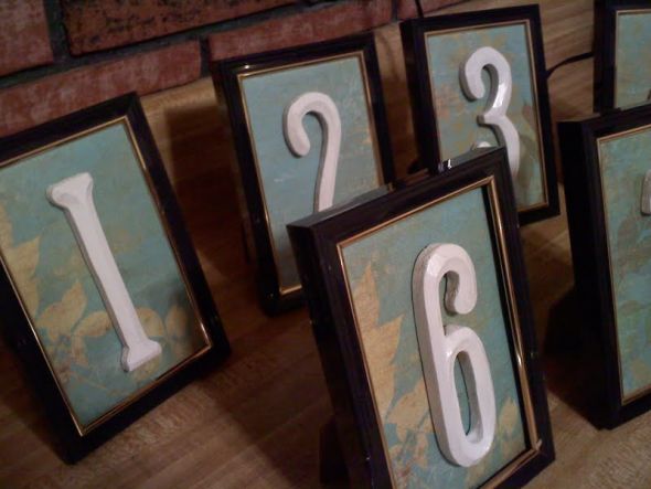 Here are my green blue table numbers inspired by the'Bee
