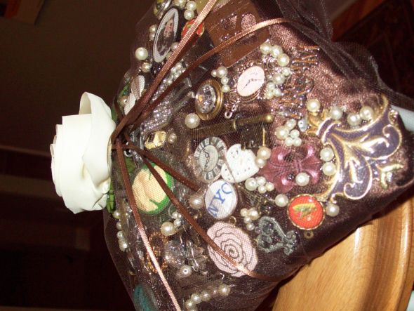 Vintage brooch encrusted ring bearer pillows : wedding ringbearer pillow brooch vintage brown ivory ceremony 044
