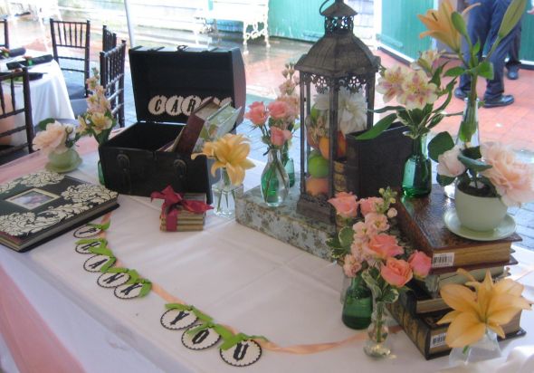 Vintage Style Reception Decor for sale! apple green & peach! :  wedding decor shoes black green pink cake ceremony diy reception Gift Table