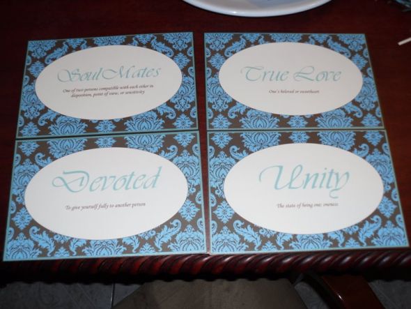 Tiffany Blue and Chocloate Brown Damask Table Cards wedding damask table 