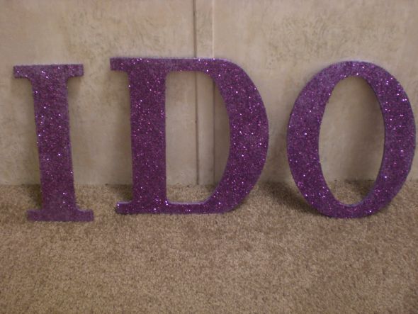 1023 tall vases Purple with glitter I DO letters Purple 