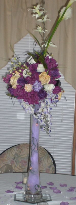 wedding wedding reception arch mirror centerpieces purple corsage vases 