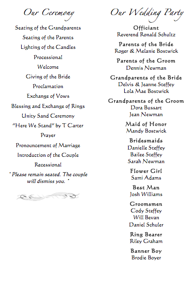 Wedding Programs Who to Include Wedding Party wedding program details 