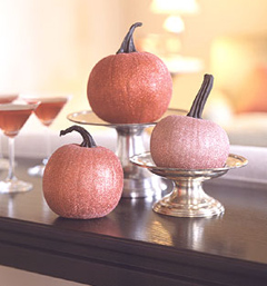 Help with wedding theme... :  wedding help reception purple orange pumpkins centerpeice linens venue Glittery Pumpkins