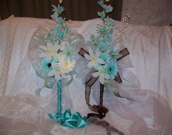 aqua and brown wedding centerpieces