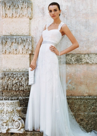 VW9768 Lace with Open Back wedding ivory lace vintage wedding dress