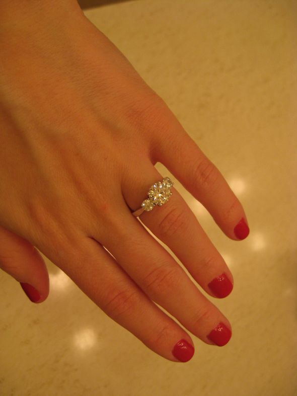 Show me your 3 stone rings with carats of stones! :  wedding 3 stone 1 three stone 1 carat engagement ring ring porn ring 3 stone three stone engagement picture side stones IMG 2405
