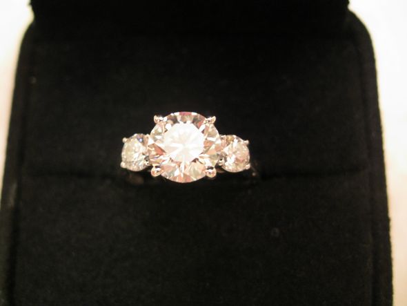 Show me your 3 stone rings with carats of stones! :  wedding 3 stone 1 three stone 1 carat engagement ring ring porn ring 3 stone three stone engagement picture side stones IMG 2411