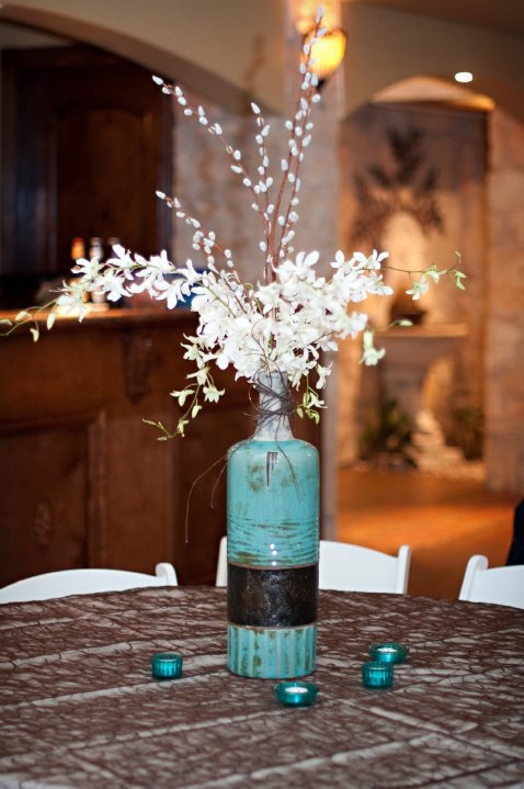 wedding turquoise green brown centerpieces