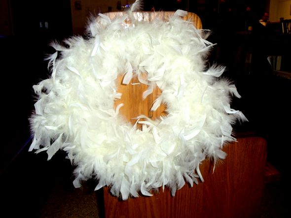 Isle church feather wreath decor wedding isle church pew decor white ivory