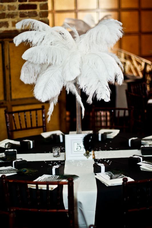 black and gold wedding centerpieces. Ostrich feather centerpieces