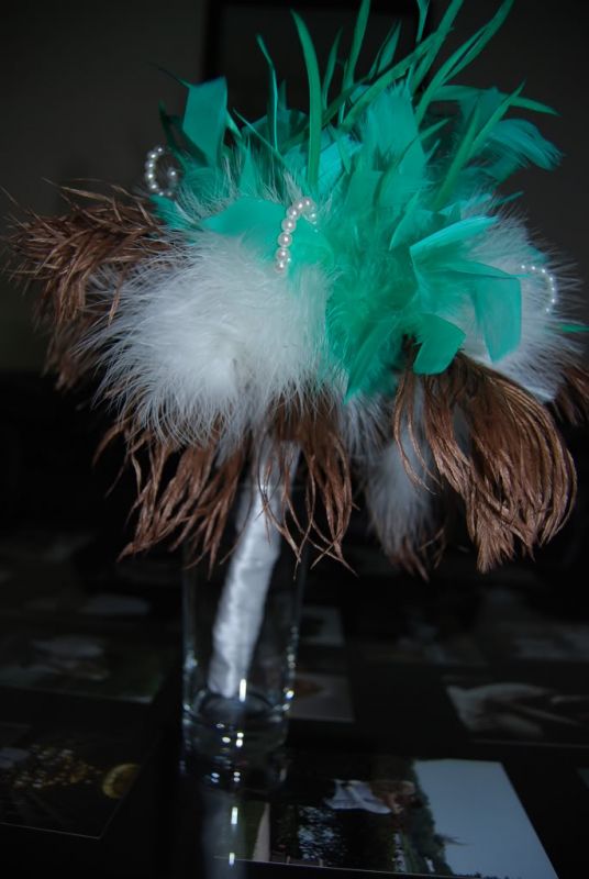  feather bouqets wedding flowers bouquets brides bridesmaid teal black 
