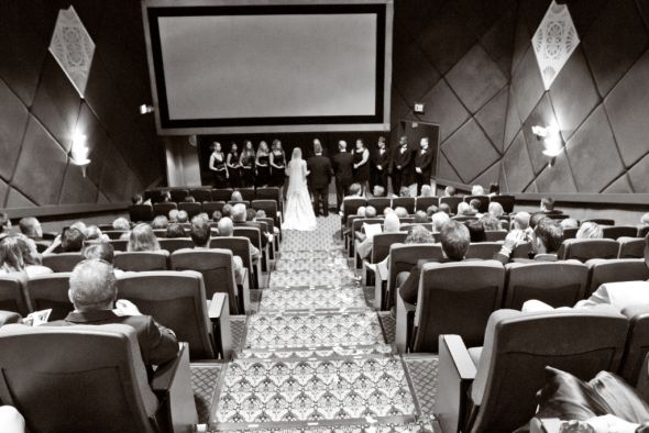 Gallery of the Day :  wedding features 4 Theater Vintage Movie Theater Wedding: Ceremony Site :  wedding theater charleston black white ceremony 4 Theater 