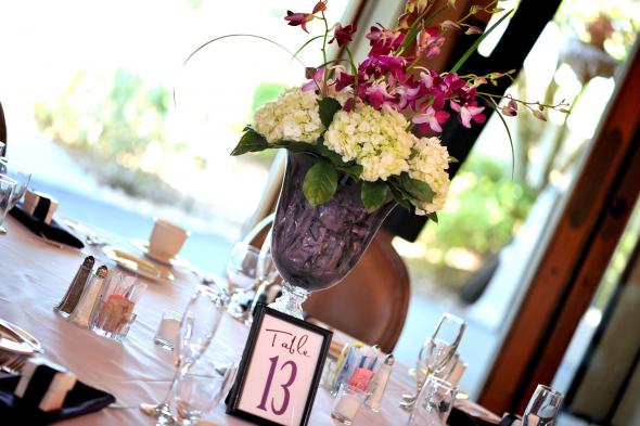  orchid hydrangea centerpieces wedding purple white flowers reception 
