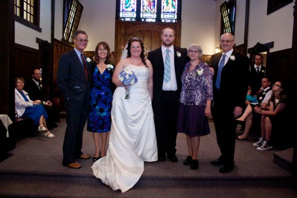 My MIL wore a purple dress my SIL wore green and brown