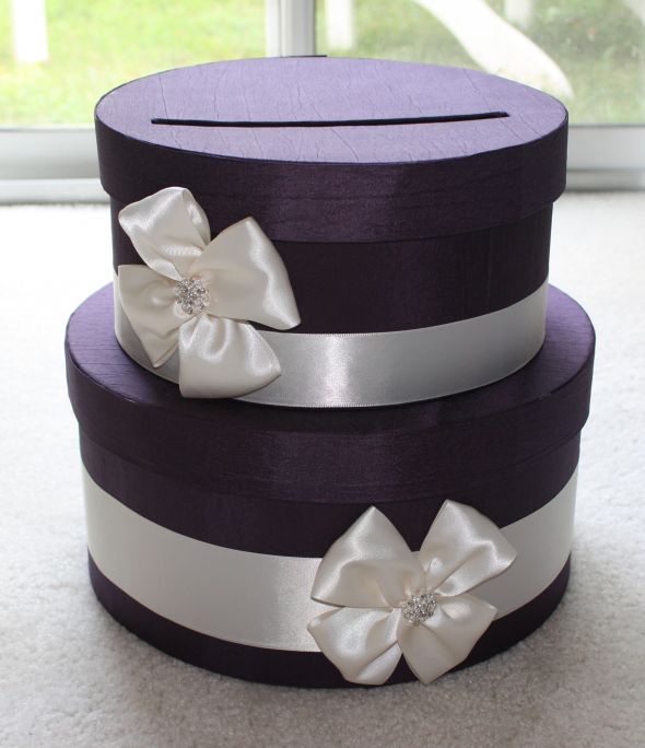 wedding card box diy silk ribbon money saver purple