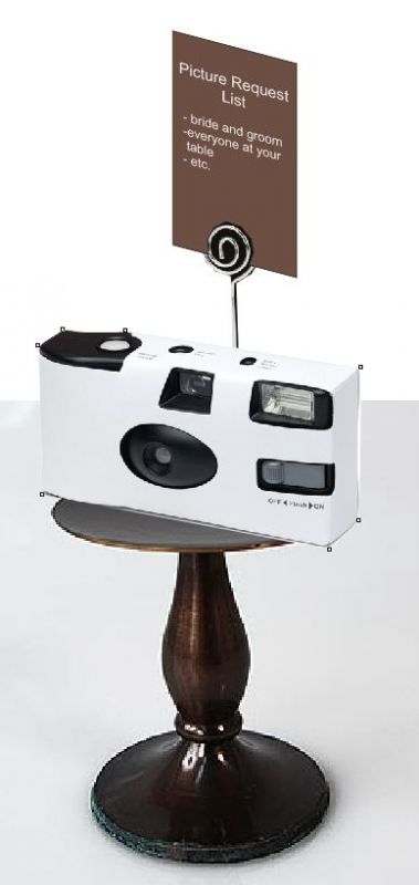 disposable cameras, clever way to place on tables? :  wedding reception cameras tables decorations Disp Camera Pillar And Holder With Camera