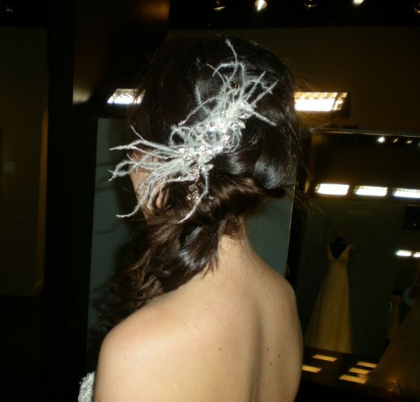 Couture Hairpiece for Sale! :  wedding hairpiece hair renee pawele couture bling feather sparkly jewel accessories white ivory silver jewelry IMG 0272