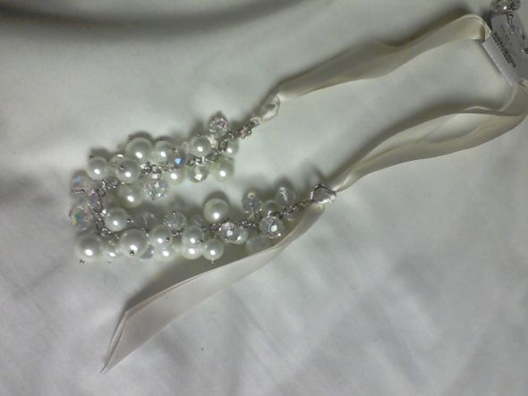 Searching for the right necklace... : wedding necklace ivory blue davids bridal 1 horizon blue topaz pearls rosette hydrangea Bridesmaids Necklace