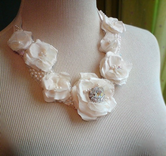 Searching for the right necklace... :  wedding necklace ivory blue davids bridal 1 horizon blue topaz pearls rosette hydrangea Etsy 99.jpg