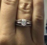 Show me your wedding bands with solitaire e-rings please! :) :  wedding diamond moissanite band wedding band e ring engagement ring solitaire Wedding Band Crappy Photo
