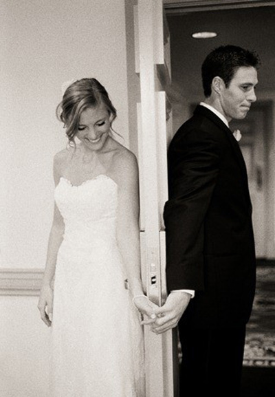 Did you REGRET your first look AT ALL :  wedding Wedding Photo Behind Door First Look Before Ceremony