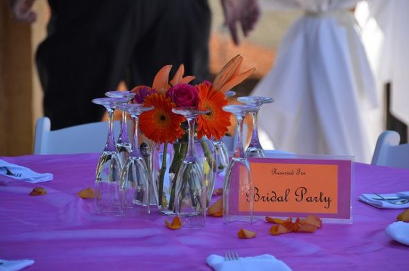 Pink and Orange simple centerpiece wedding orange pink flowers reception