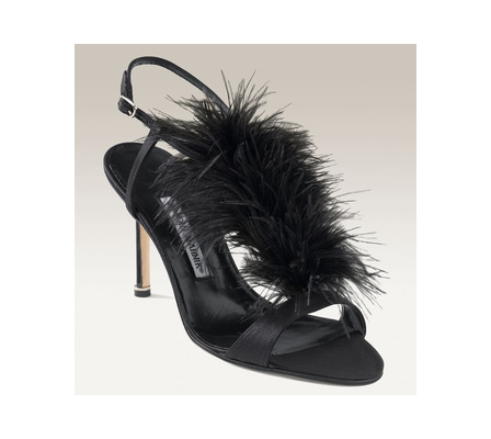 NEW wedding shoes! Shoe porn, share! :P : wedding wedding shoes non traditional shoes fashion ceremony reception Manolo Blahnik Black Satin Eila Feather Trim Sandal Other Black Product 2 86750 302454451 Large