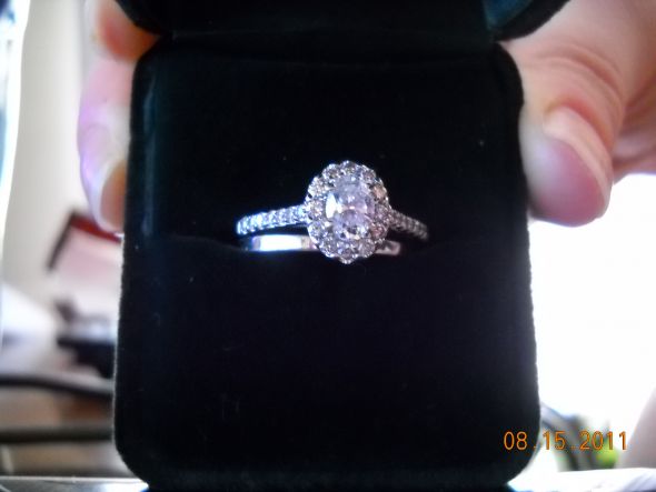 Oval Halo Engagement Ring :  wedding Both Rings 001