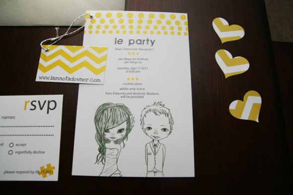 My Modern + Affordable DIY Invitations :  wedding modern invitation diy affordable cheap drawing yellow gray silver inspiration invitations IMG 7074s